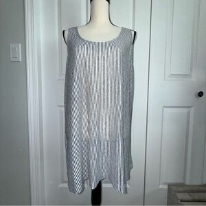 Christian Siriano Blue and White Striped 100% Linen sleeveless Tunic Top Plus 1x